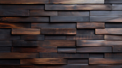 Fototapeta premium Dark brown wood wall background, horizontal strips of dark wood