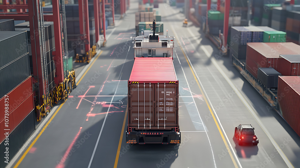 Poster the concept of smart logistics and warehouse technology, featuring real-time data location tracking 