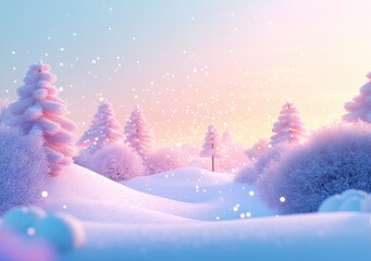 A beautiful snow scene background, with soft sunlight shining on the ground through the trees 