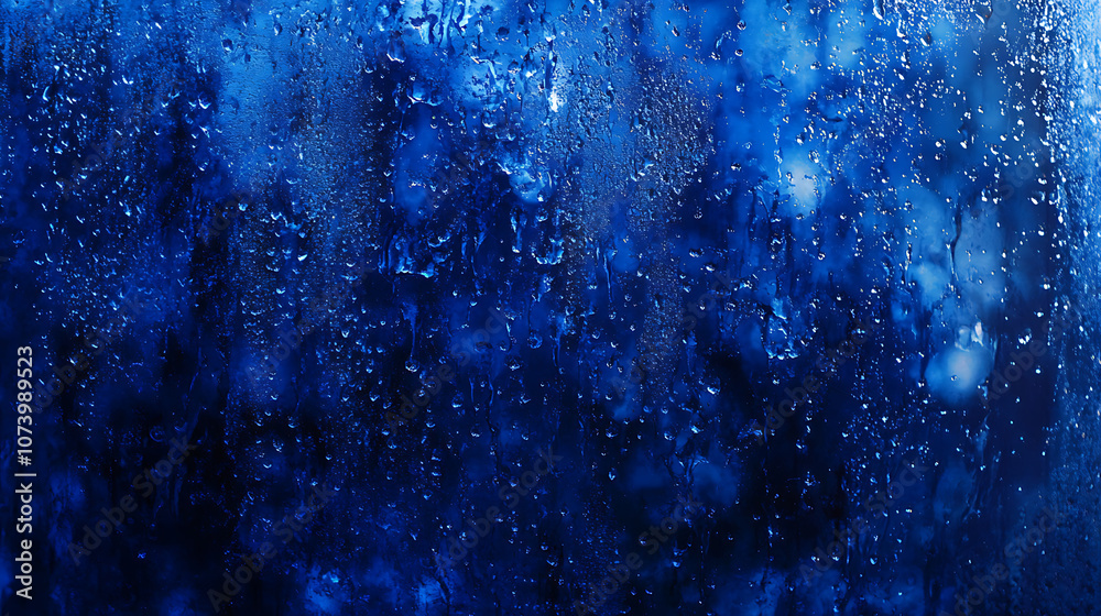 Poster abstract background of blue raindrops on a window creating a tranquil and melancholic atmosphere hig