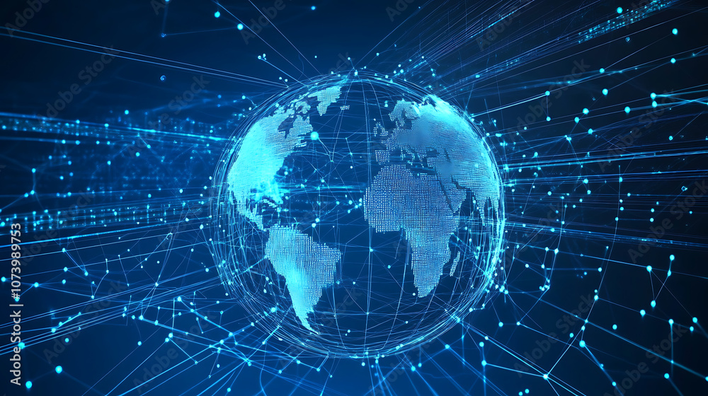 Poster abstract blue wave technology mobile and web banners global cyber network connectivity concept digit