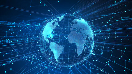 Abstract blue wave technology mobile and web banners global cyber network connectivity concept digital illustration