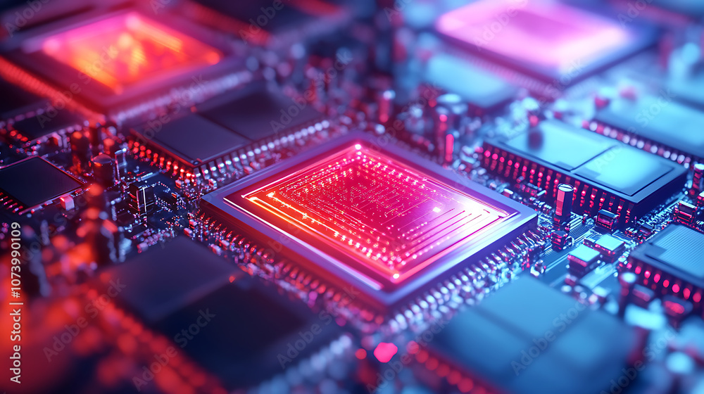 Leinwandbilder Advanced supercomputer processor server room with quantum computing silicone chips 3d illustration