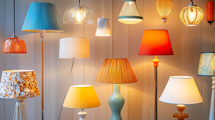 Assortment of trendy floor lamps in various styles and designs product photography