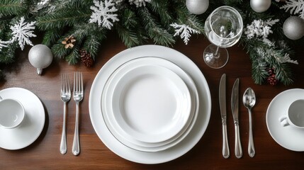 Elegant dining setup with festive decorations for winter gathering