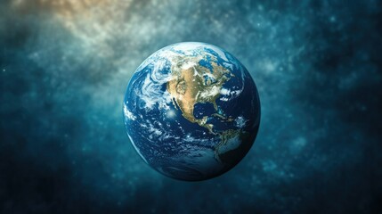 A detailed image of planet Earth with North America in focus, set against a backdrop of swirling galaxies.