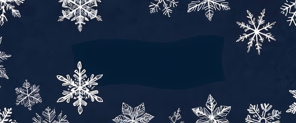 A peaceful winter background with intricately designed snowflakes frame contrast background, banner