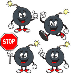 Bomb Character Set 02, Hand Drawn Vector illustrations, Isolated On Transparent Background
