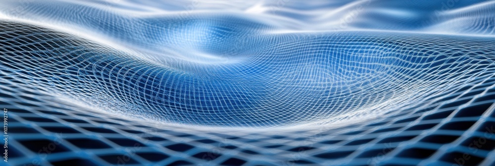 Aufkleber Dynamic network lines create a captivating 3D pattern in blue and white, illustrating abstract layers of digital connectivity and depth. Generative AI
