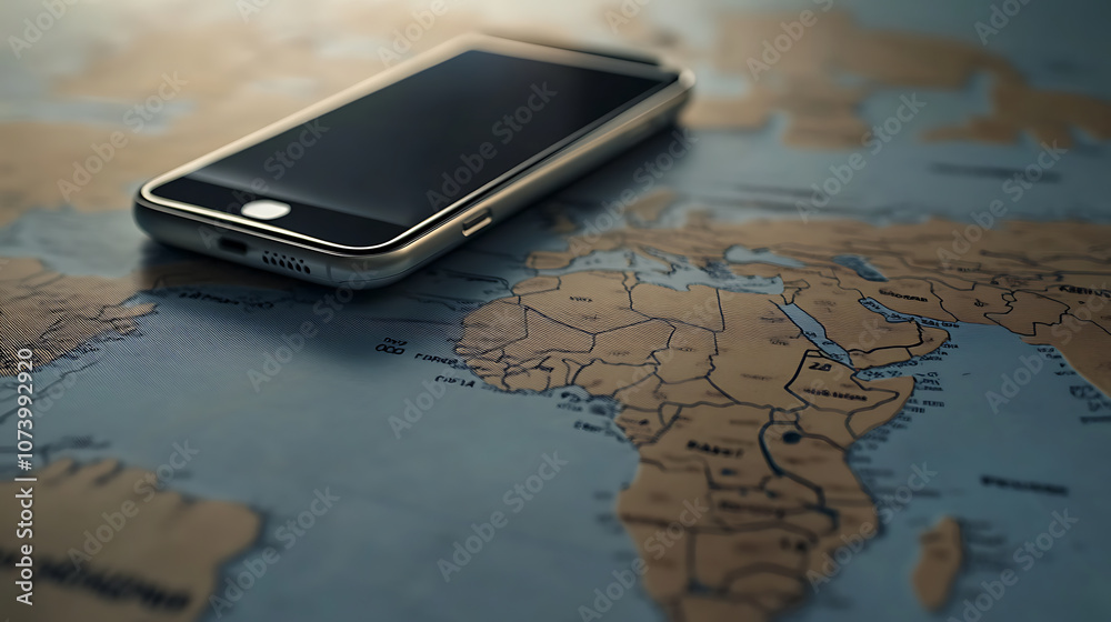Aufkleber mobile devices leaving digital footprints on world map geolocation tracking concept