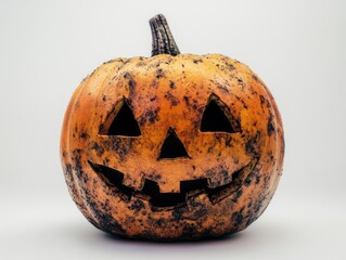 Halloween Pumpkin with Chalkboard Face on White Surface