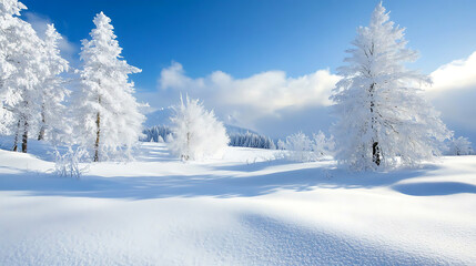 Fototapeta premium Serene winter landscape blanketed in pristine snow tranquil nature scenery minimalist outdoor photography