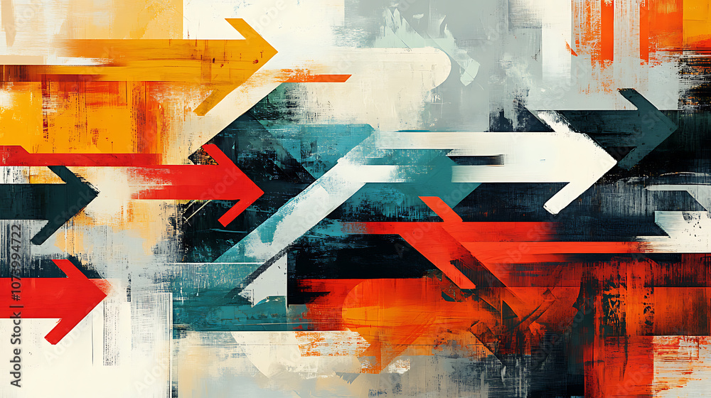 Fototapete Thoughtprovoking digital illustration of arrows pointing in various directions on an artistic background symbolizing the complexity of decisionmaking and life choices
