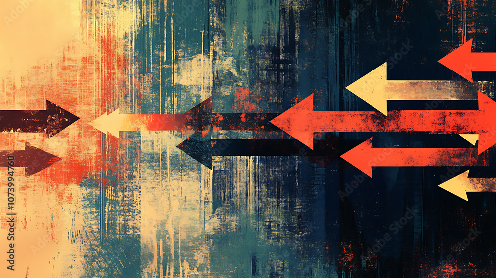 Aufkleber Thoughtprovoking digital illustration of arrows pointing in various directions on an artistic background symbolizing the complexity of decisionmaking and life choices