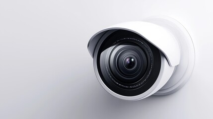 Minimalist closed-circuit camera, sharp focus on lens and body, crisp white background, ideal for product marketing, surveillance camera, advertisement concept