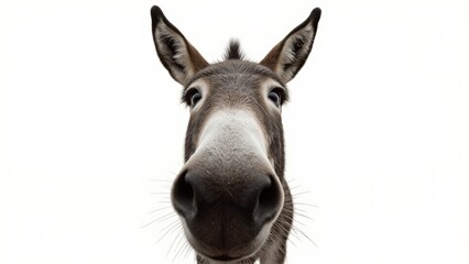 Fototapeta premium Generative AI, close-up of a gray donkey with soulful eyes against white background