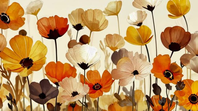 Watercolor minimalistic isolated illustration of a spring floral pattern with large flowers and soft pastel tones for postcards, banners