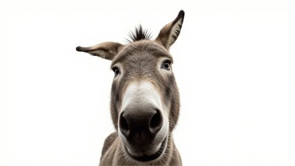 Fototapeta premium Generative AI, close-up of a gray donkey with soulful eyes against white background