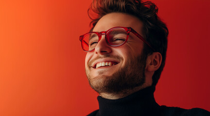Fototapeta premium portrait of a cheerful smiling businessman with modern red glasess
