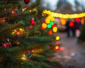 Christmas tree farm visit with vibrant lighting, soft glow, festive atmosphere