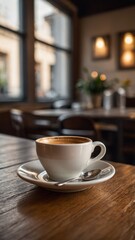 Single coffee cup on rustic table with lonely ambiance