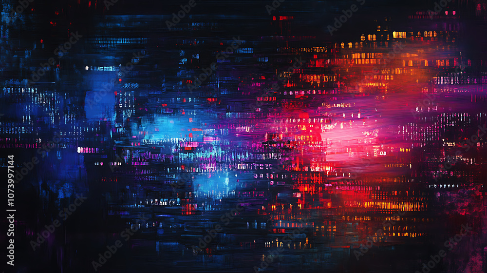 Poster Futuristic binary code data stream on dark computer display digital painting