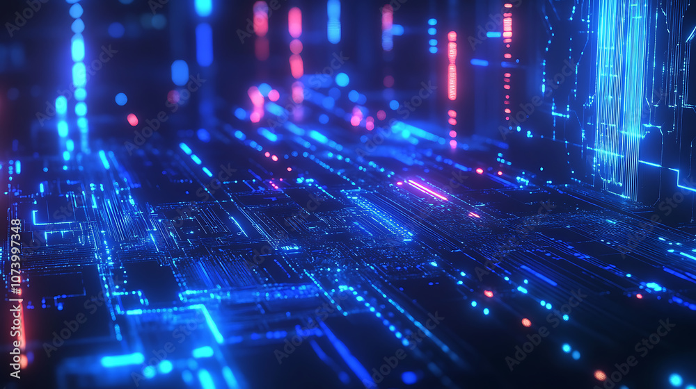Poster futuristic glowing blue circuit board pattern modern tech abstract background