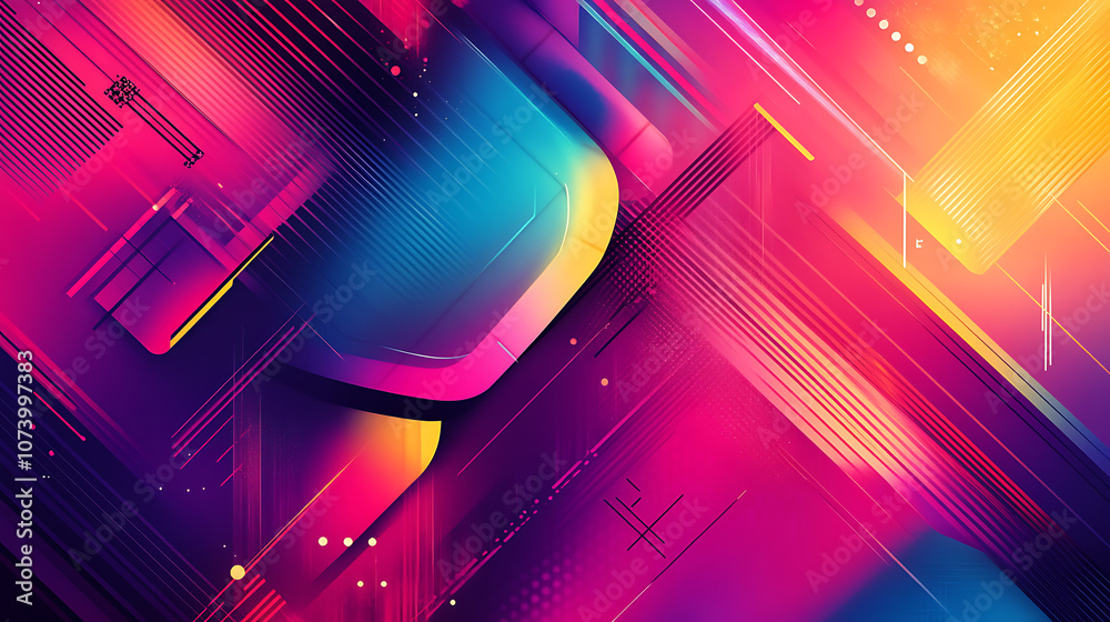 Poster Futuristic fusion dynamic interplay of geometric forms and vivid hues abstract background