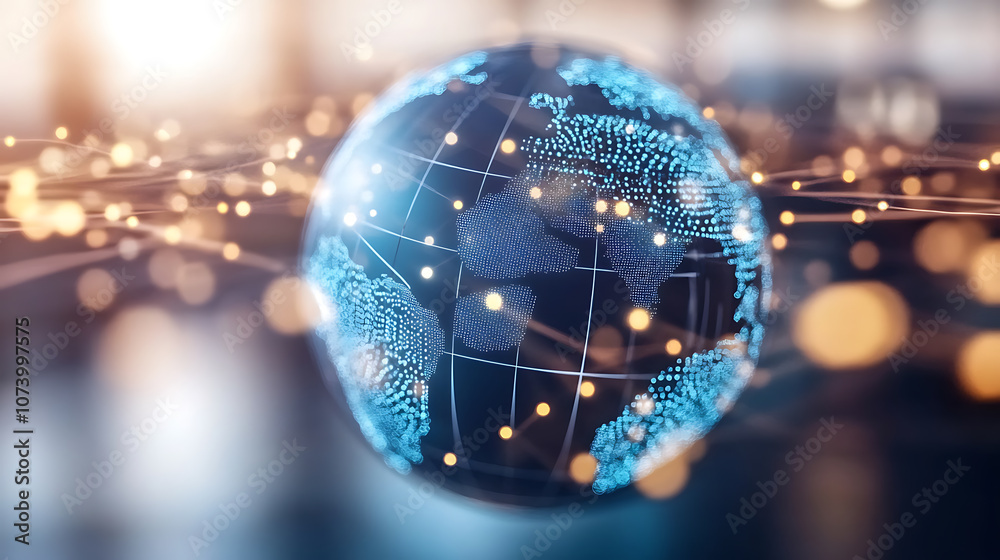 Poster digital world globe centered on africa global network and connectivity concept