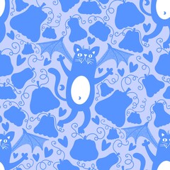 Halloween animals seamless cute cats pattern for wrapping paper
