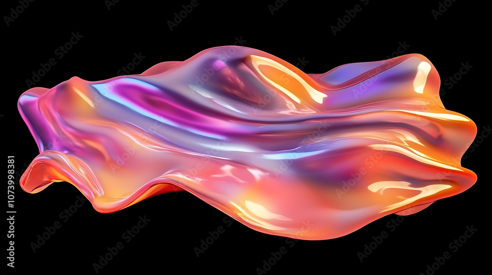 Aufkleber holographic liquid blob iridescent wavy melted substance isolated on black background abstract 3d il