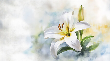 Fototapeta premium Heartfelt condolence card with delicate flower in loving memory illustration watercolor painting