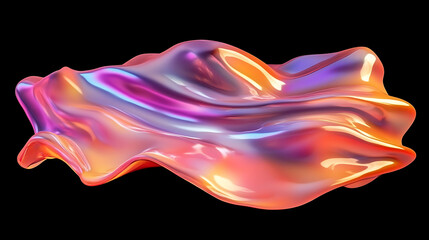 Obraz premium Holographic liquid blob iridescent wavy melted substance isolated on black background abstract 3d illustration