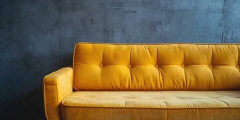 Vintage Yellow Sofa Against a Dark Wall