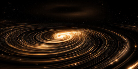 Fototapeta premium Golden spiral galaxy rotating in a dark starry space