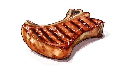 Hyperrealistic grilled pork chop isolated on white background juicy and succulent ready to eat png file