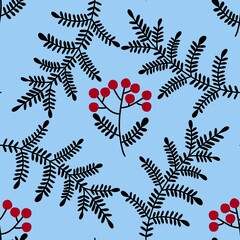 Autumn floral and berries seamless rowanberry pattern for wrapping paper