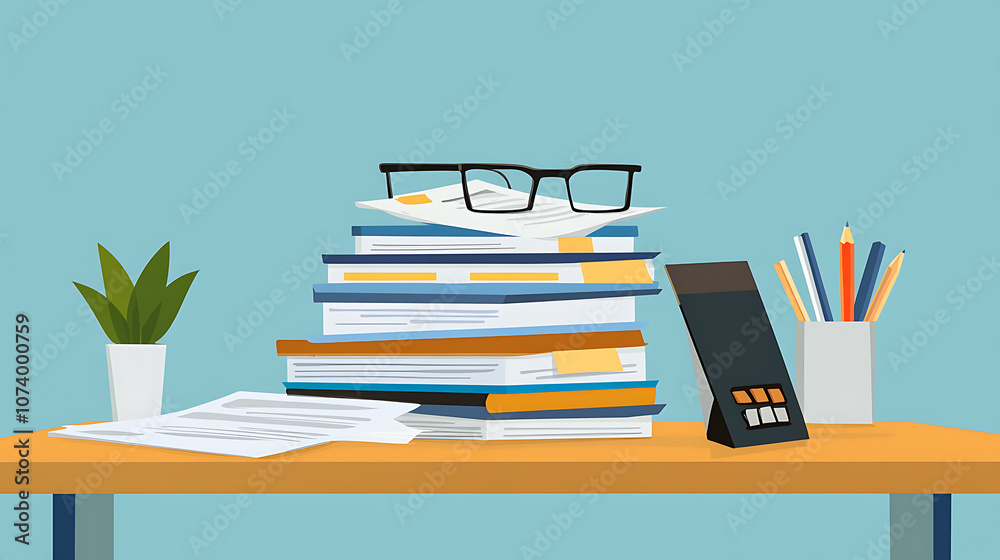 Poster neat stack of important business documents and papers on office desk administration and paperwork co