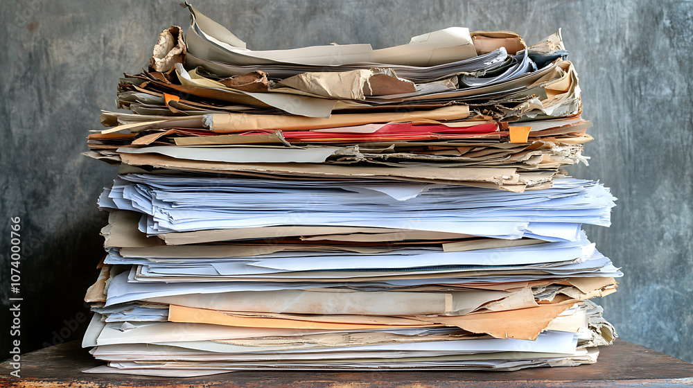 Aufkleber neat stack of important business documents and papers on office desk administration and paperwork co