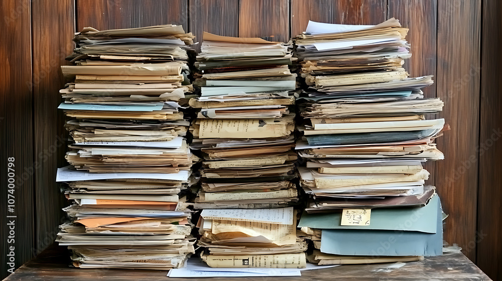 Poster neat stack of important business documents and papers on office desk administration and paperwork co