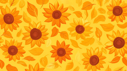 Pattern of sunflowers on a yellow background