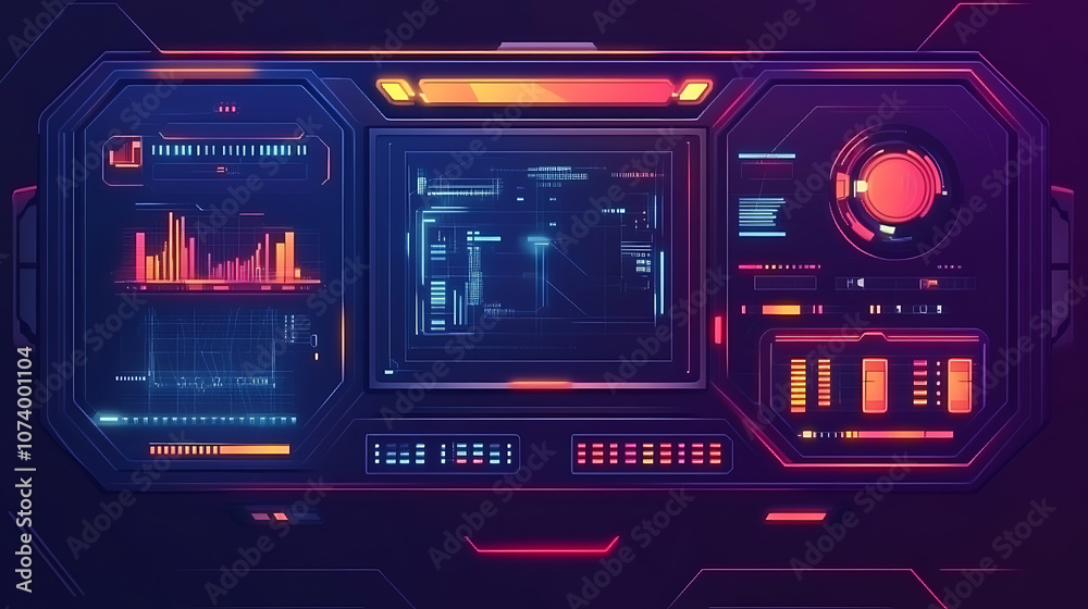 Fototapete scifi hud screen with futuristic elements holographic interface for cyberpunk game or vr vector illu