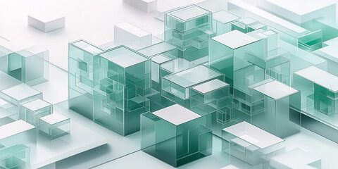 Abstract glass cubes forming futuristic cityscape: representing modern architecture and innovation