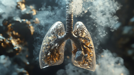 Smokers lungs damaged organ from cigarette smoking health consequences concept 3d render