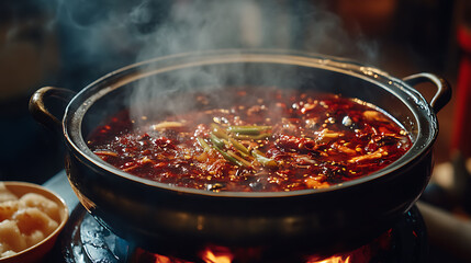 Spicy sichuan hot pot with mala flavors chinese cuisine food photography
