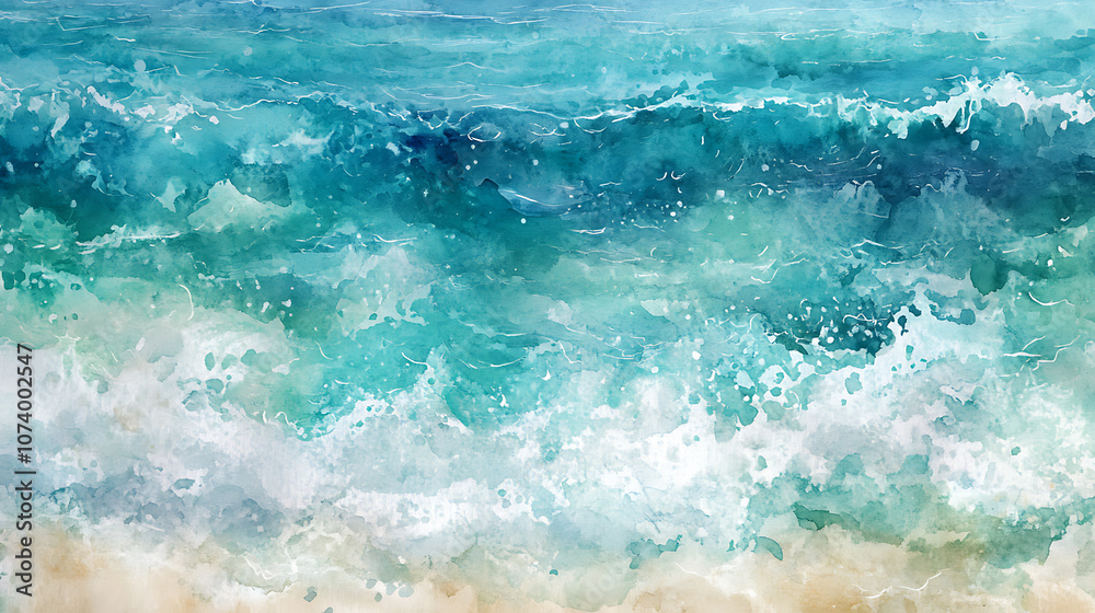 Poster tranquil turquoise water texture with soft blurred effect abstract ocean background watercolor illus