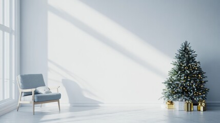 Fototapeta premium Festive tree in a cozy living room for the holidays