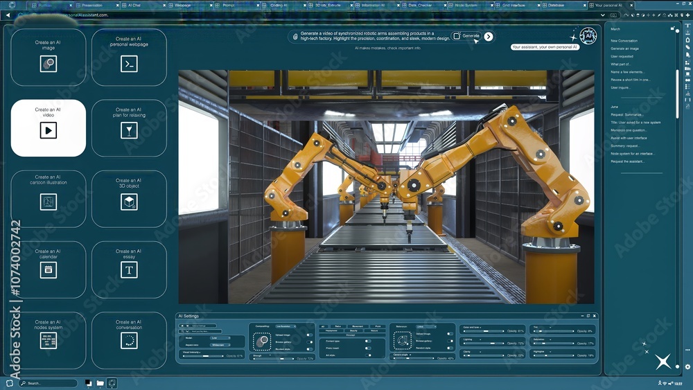 Poster ai software turning text prompt into video of robotic arms assembling products. text to video artifi