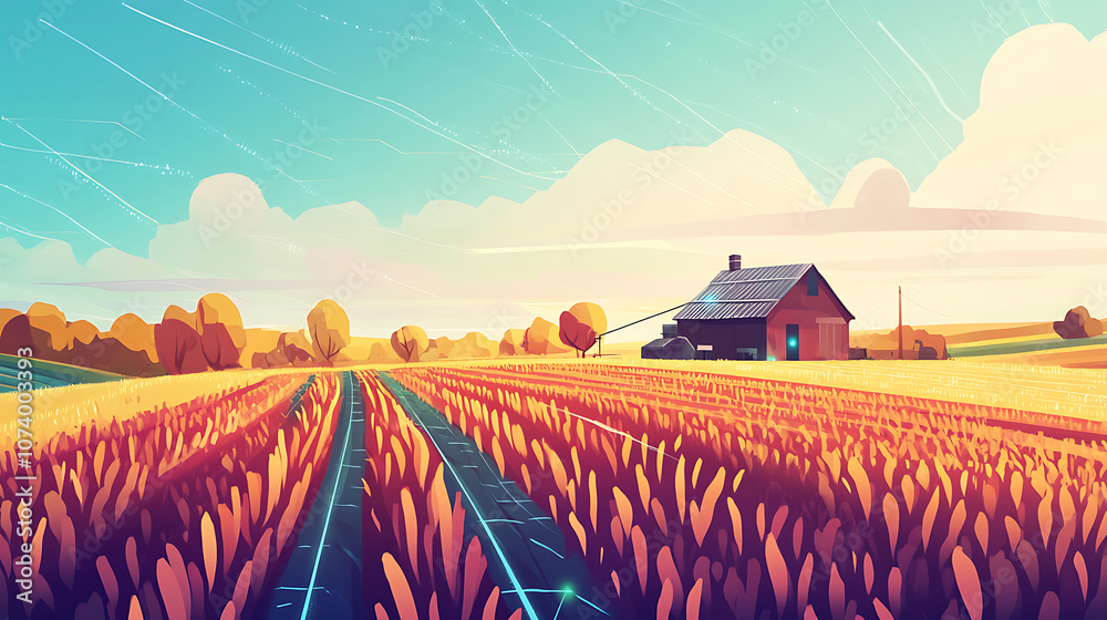 Aufkleber Smart farming precision agriculture concept advanced sensors for crop monitoring technology integration digital illustration