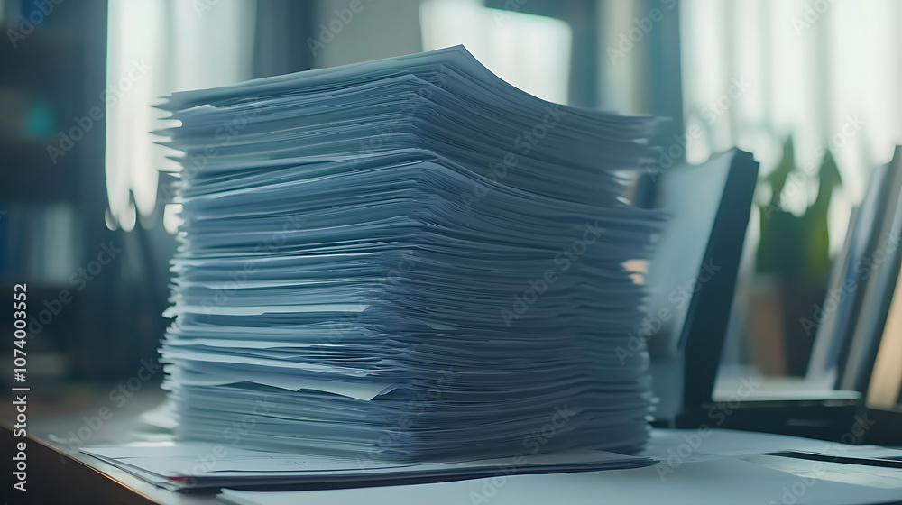 Aufkleber Stack of accounting documents on office desk with copy space paperwork flow concept